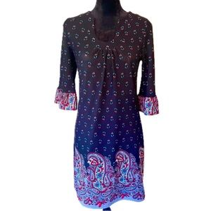 ARYEH Black Paisley Print Ruffle Sleeve Dress Sz S Knee Length